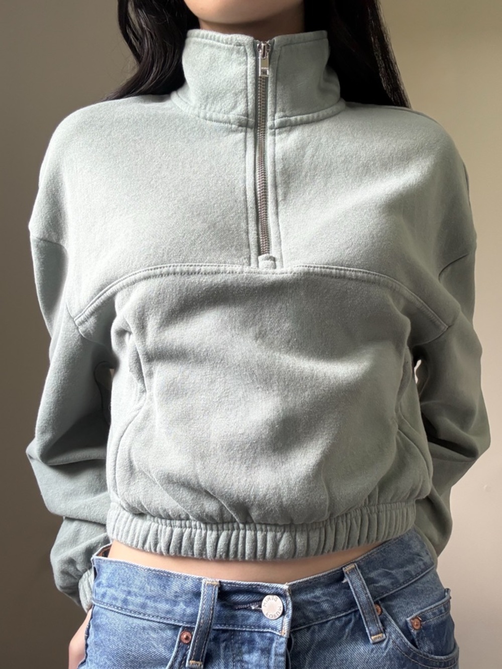 GARAGE Cropped Quarter-Zip Sweatshirt Dusty Green